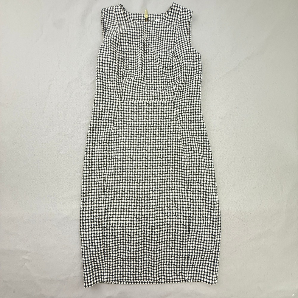 Calvin Klein Sheath Dress Womens 6 Black White Houndstooth Academia Professional